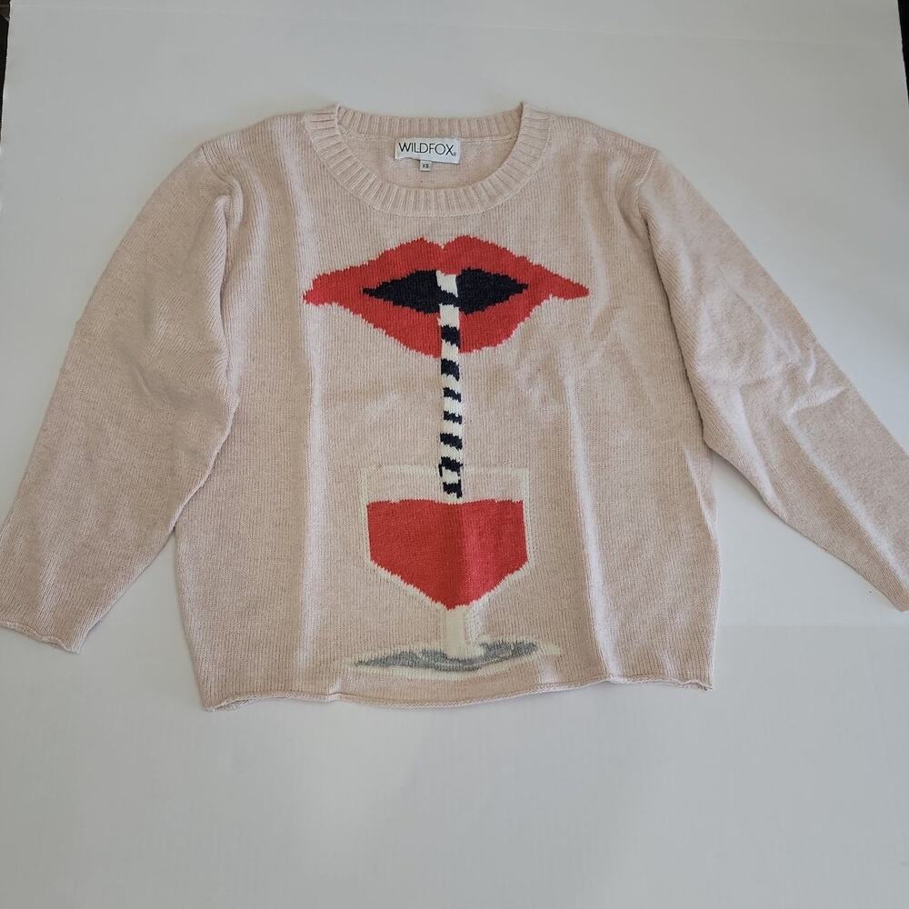 Wildfox Sz XS Light Pink Lip Graphic Sweater Wool Blend